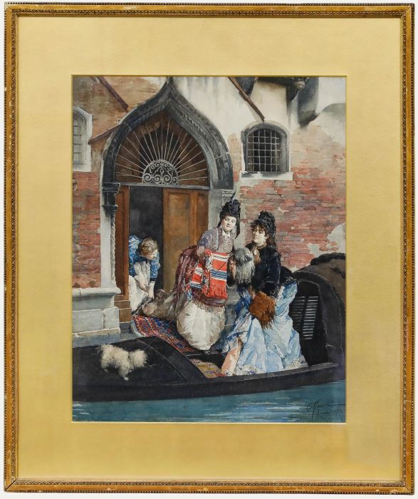 Cesare Maccari (1840-1919) - Fine 1873 Watercolour, Boarding the Gondola