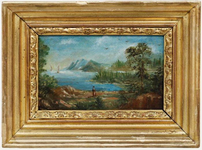 Framed 19th Century Oil - Coastal Landscape with Sailboats