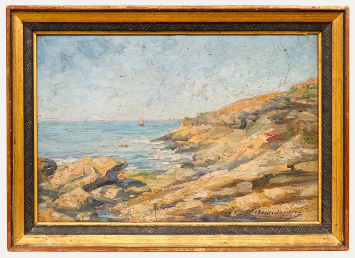 Jeanne Bovier-Lapierre (1868-1957) - Framed Early 20th Century Oil, A Distant Sailboat