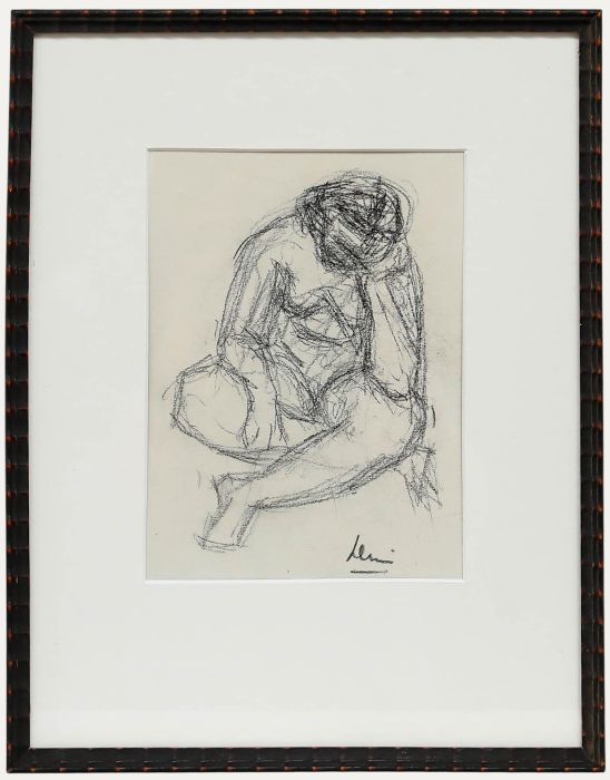 20th Century Graphite Drawing - Despairing Female Nude