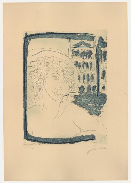 Nicola Sene (b.1939) - 20th Century Lithograph, Woman in Blue