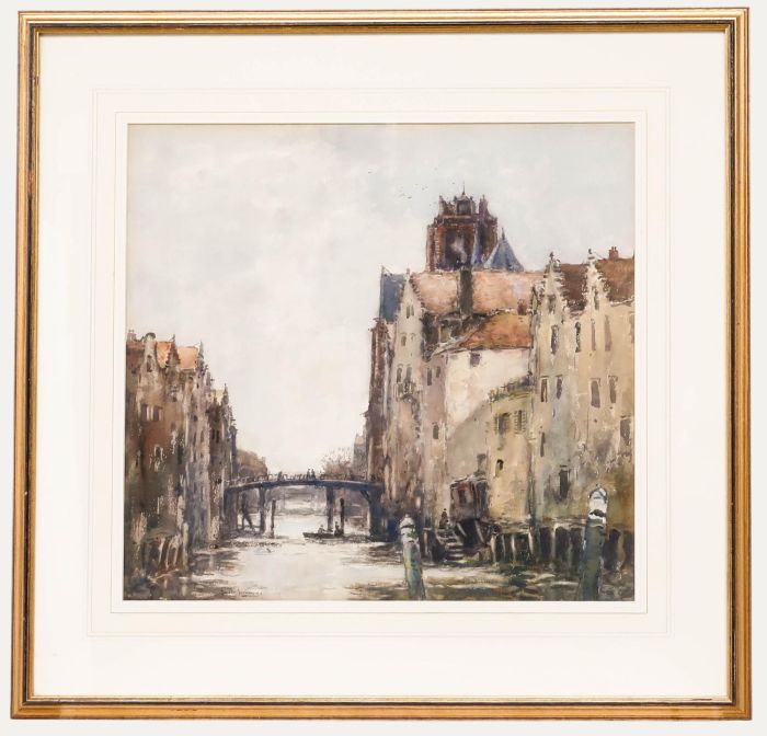 George Graham (1881-1949) - 1913 Watercolour, A River in Dordrecht