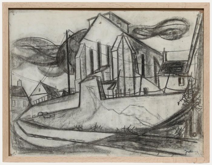 Christian Julia (1921-1991) - Mid 20th Century Charcoal Drawing, Church Study