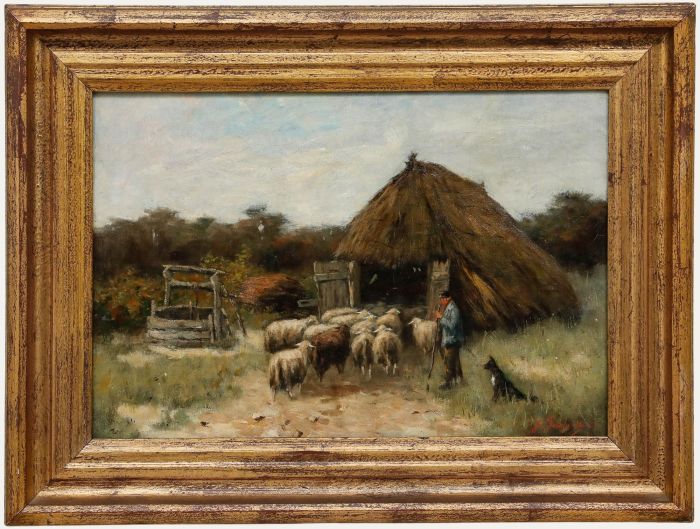 Johan Scherrewitz (1868-1951) - Framed Late 19th Century Oil, The Sheepfold