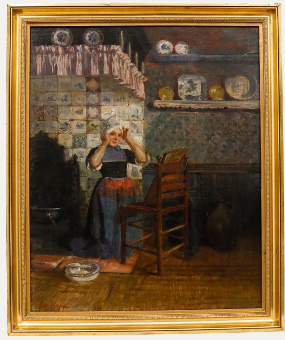 Jokob Happ (1861-1936) - Late 19th Century Oil, A Maid in Delft