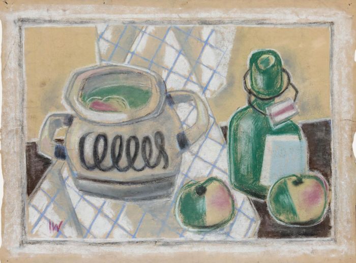 Johann Winter (1898-1964) - Pastel, Still life with Bottle and Apples