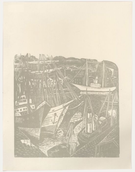 Victor Rebuffo (1903-1983) - Mid 20th Century Woodcut, Boats & Harbour