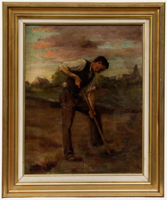 Framed Early 20th Century Oil - Digging at Dawn
