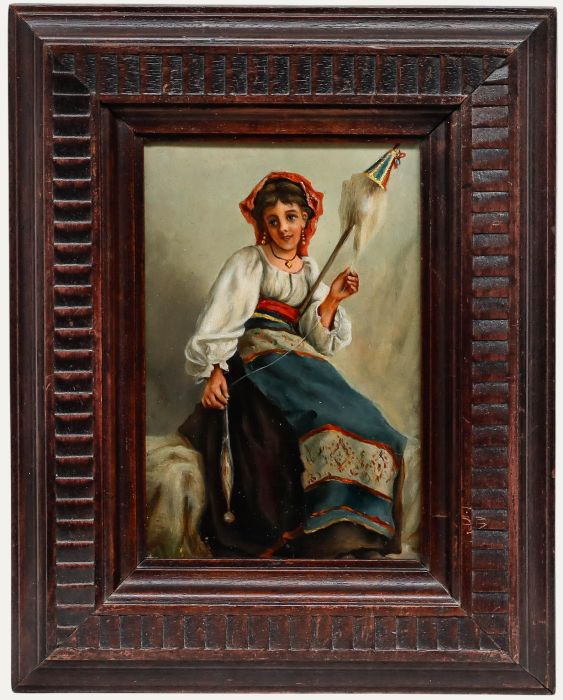 Italian School Late 19th Century Oil - La Fileuse