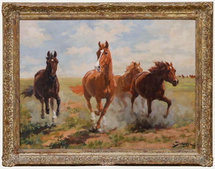 István von Somogyi (1897-1971) - Framed Mid 20th Century Oil, Galloping Horses