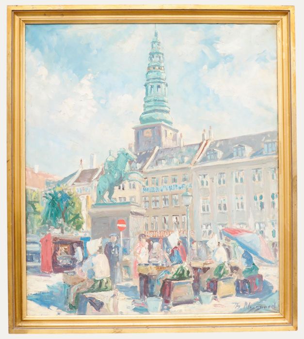 Thorvald Nygaard (1892-1973) - Oil, Fisherwives by the Statue of Bishop Absalon