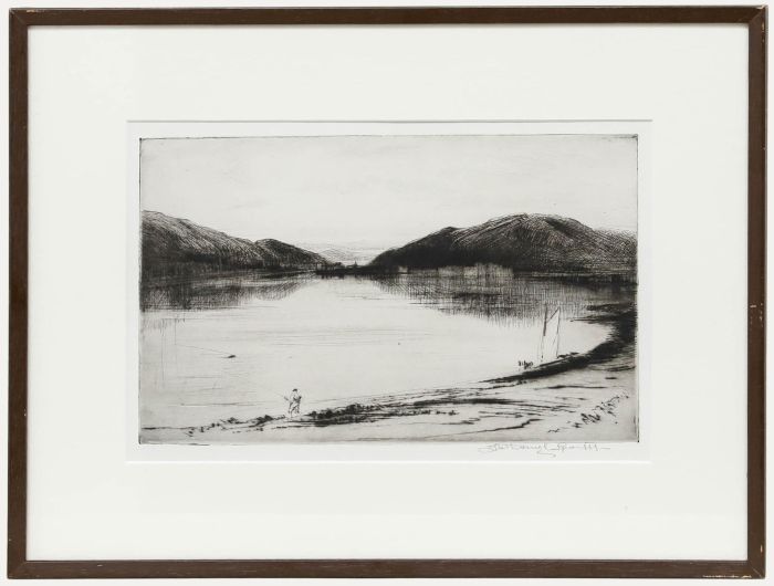 Nathaniel Sparks RE (1880-1956) - 20th Century Etching, Fishing on the Lake
