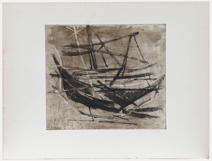 Betty Connal Peebles (1935-1999) - 20th Century Collagraph, Baleaux Bruns