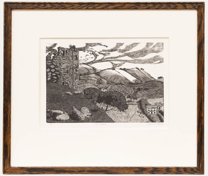 Sarah Van Niekerk (1934-2018) - 20th Century Wood Engraving, Clun Castle