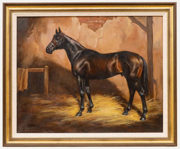 Frank L. Geeke (1931-1991) - Framed 20th Century Oil, Dark Bay in the Stable