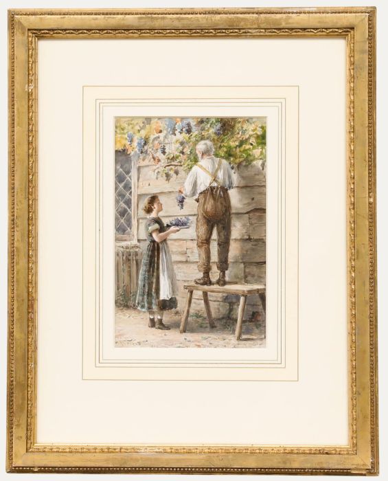 George Goodwin Kilburne (1839-1924) - Framed Watercolour, Picking Grapes