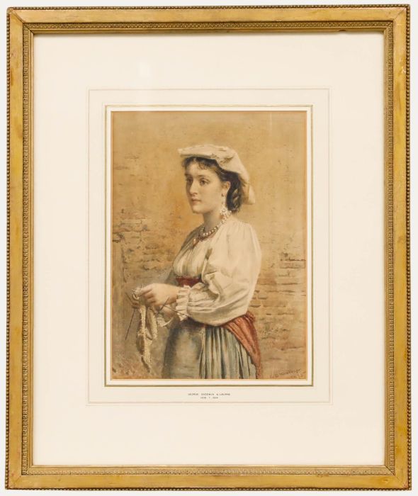 George Goodwin Kilburne (1839-1924) - Watercolour, Portrait of a Lady Knitting