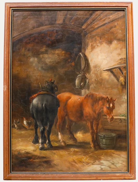 John Joseph Barker of Bath (1824-1904) - Framed Oil, Draft Horses Watering