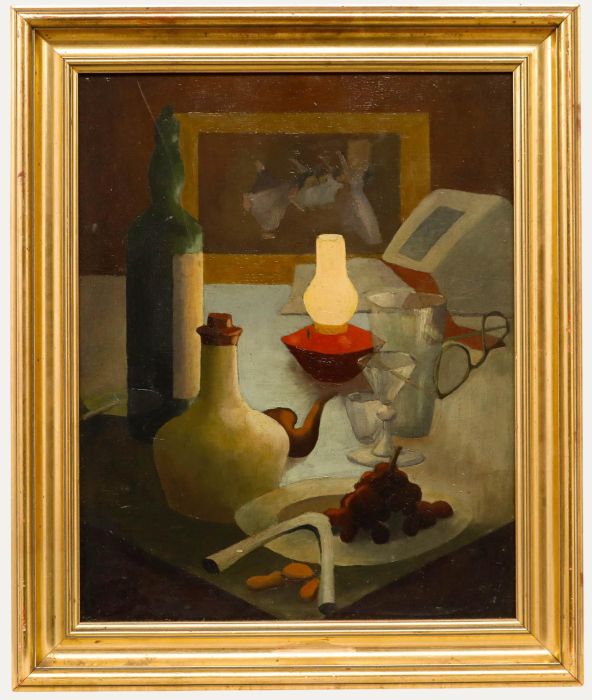 Modernist Mid 20th Century Oil - Still Life by Lamplight