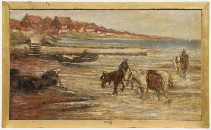Attrib. Thomas Eyre Macklin (1867-1943) - Oil, Mussel Gatherers with Ponies