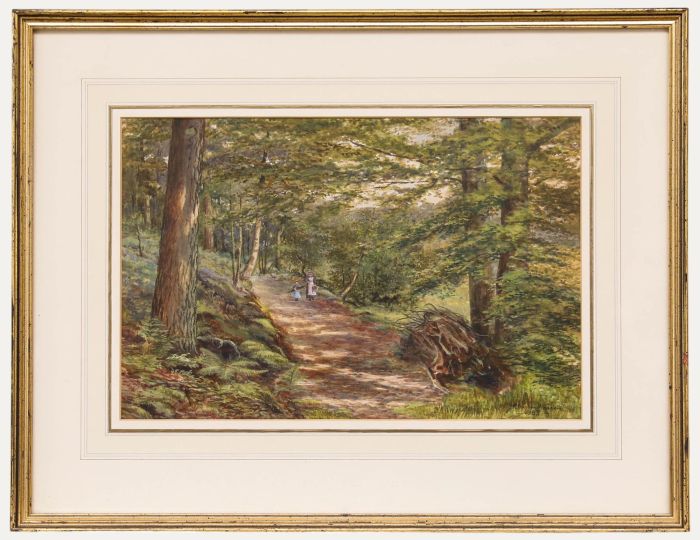 J.R. Warren-Warren - 1887 Watercolour, Mother and Daughter Gathering Wood