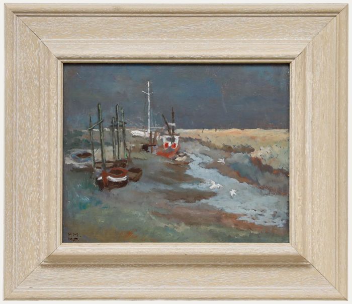 Pauline Marshall - British School 1991 Oil, Stormy Skies at Low Tide