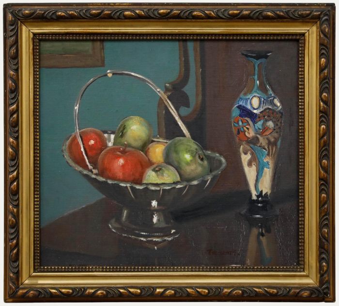 D. Truscott - Framed 20th Century Oil, Still life with vase and Fruit