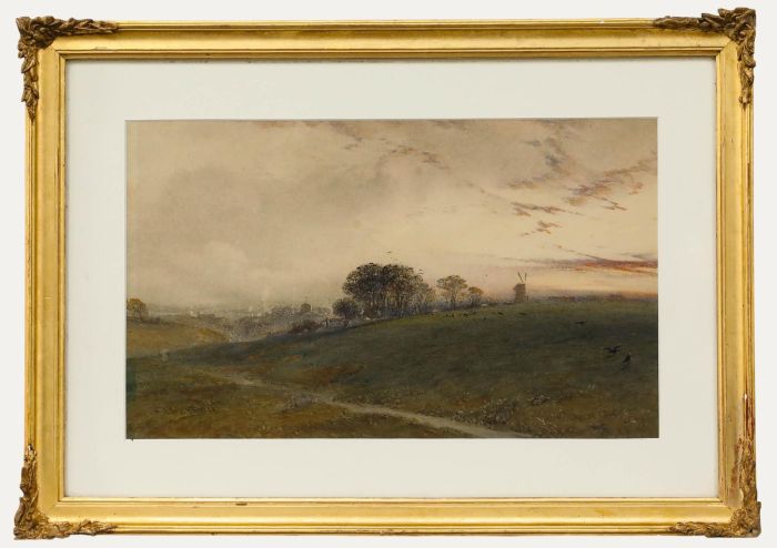 Early 20th Century Watercolour - Sunset over the Windmill