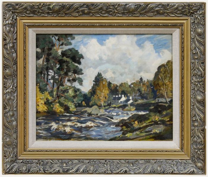 Ernest Higgins Rigg (1868-1947) - Mid 20th Century Oil, Cottages by the River