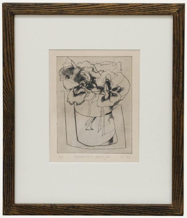 Judith Foster - Framed 1992 Etching, Flowers in a Glass Jar