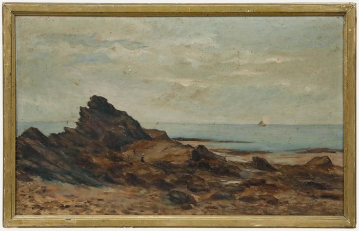 Framed Early 20th Century Oil - Rock Point at Low Tide