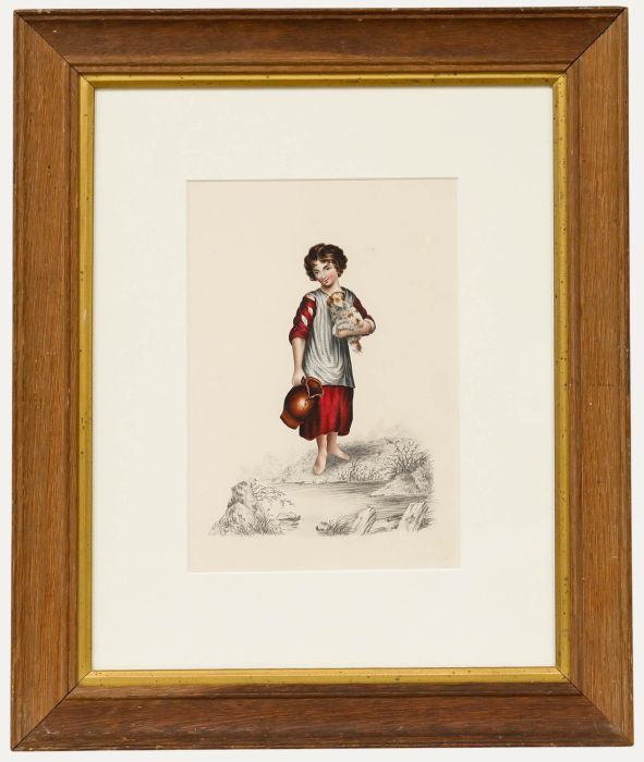 Early 19th Century Watercolour - Girl with Spaniel