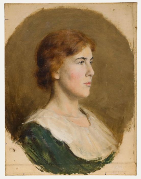 John Watson Nicol (1856-1926) - 1923 Oil, Girl with Auburn Hair