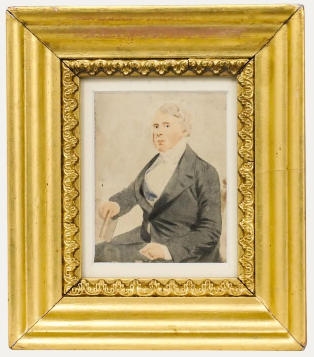 Miniature 19th Century Watercolour - Gentleman with Book
