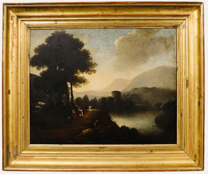 After Claude Le Lorrain (1600-1682) - Large Framed Oil, Arcadian Landscape