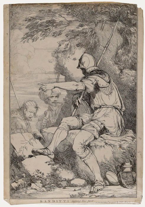 John Hamilton Mortimer - 1778 Etching, Banditti Taking His Post