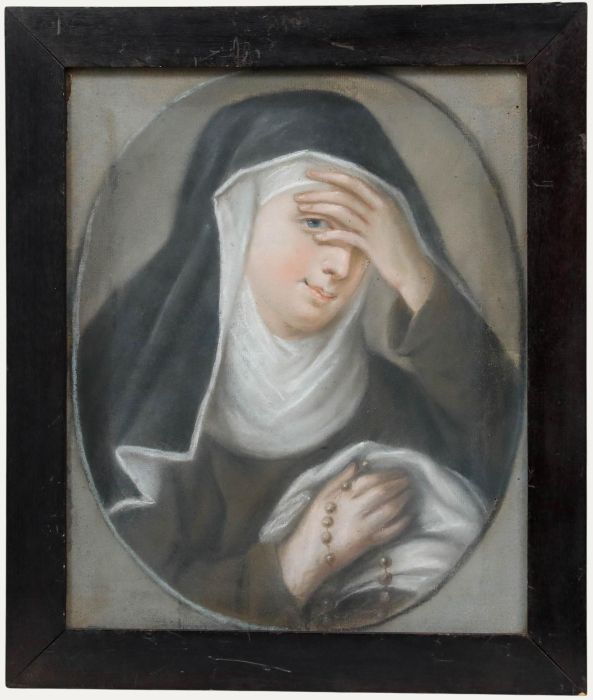 Framed 19th Century Pastel - Portrait of a Nun