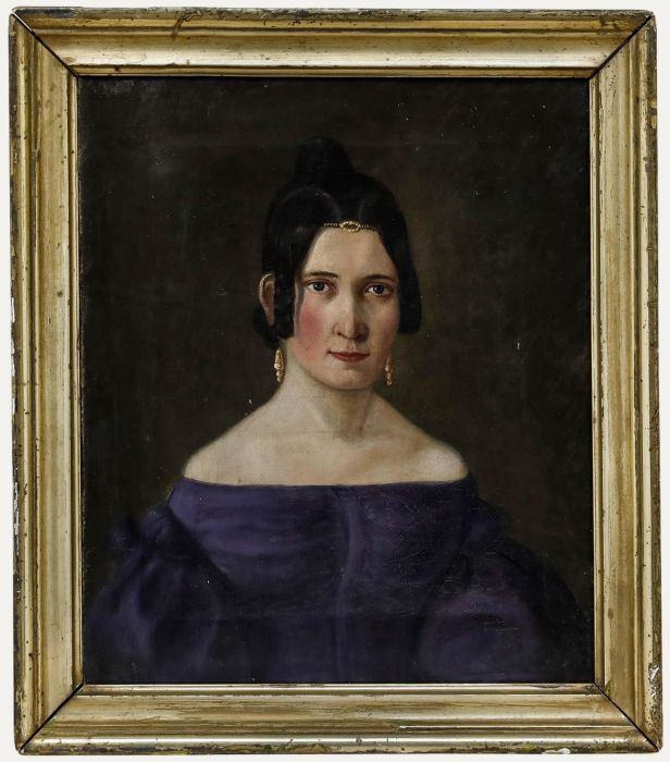 Framed c.1830 Oil - Portrait of a Lady in Purple