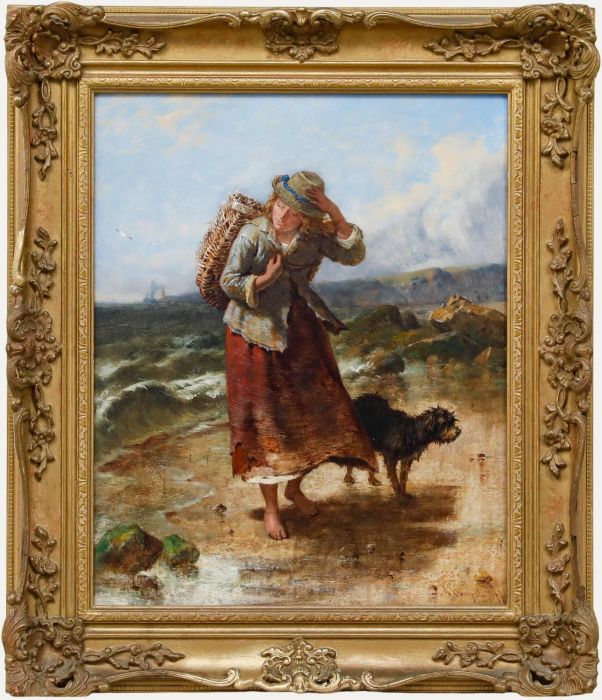 Isaac Henzell (1823-1875) - Framed 1867 Oil, Gathering Cockles