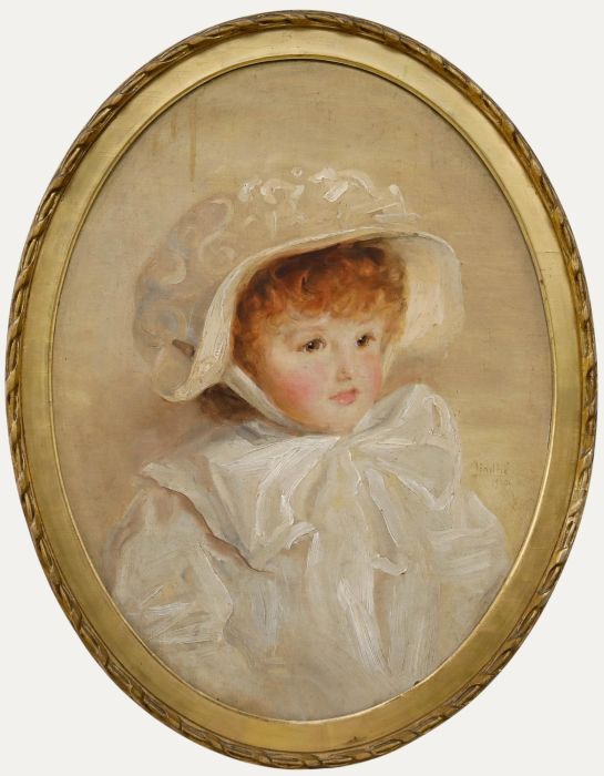 Ivan Lindhe (1875-1954) - 1910 Oil, Portrait of a Young Girl Wearing a Bonnet