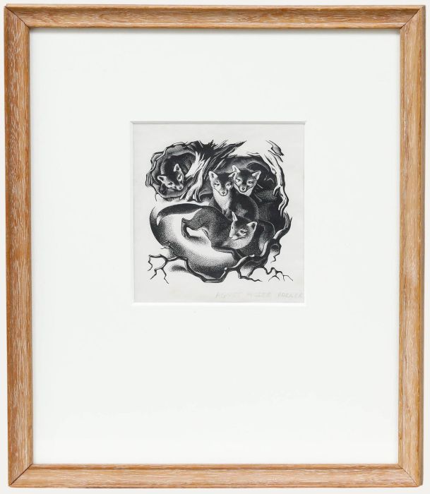 Agnes Miller Parker (1895-1980) - Framed 1936 Wood Engraving, Fox Cubs