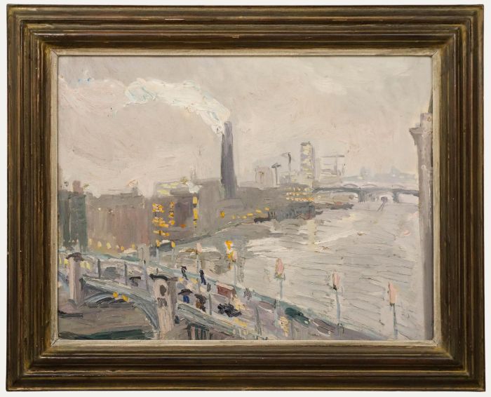 Manner of Ken Howard - Framed 20th Century Oil, View Over the Thames