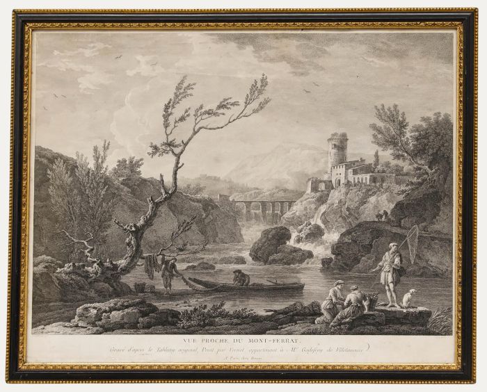 Jean-Jacques Le Veau (1729-1786) - Framed Engraving, Vue Proche du Mont-Ferrat