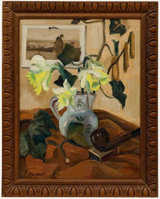 Maurice Mourlot (1906-1983) - 20th Century Oil, Daffodils and Pipe