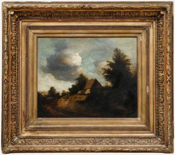 French School 19th Century Oil - Cottage and Carriage