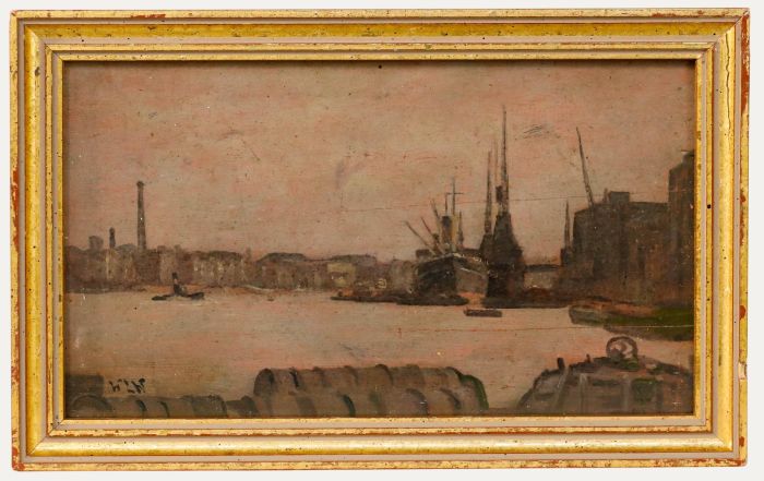 Framed Mid 20th Century Oil - Thames Docklands