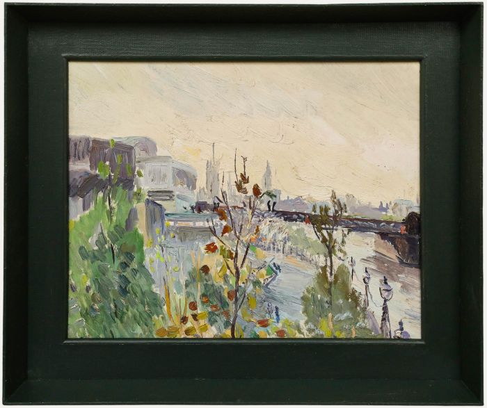 Impressionist Mid 20th Century Oil - South Bank Towards Westminster