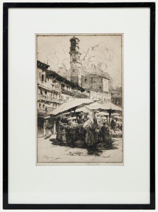 May Louise Greville Cooksey (1878-1943) - 1915 Etching, Piazza delle Erbe
