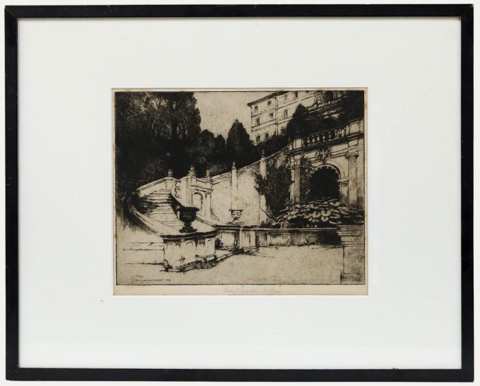 May Louise Greville Cooksey (1878-1943) - Framed Etching, Villa d'Este, Tivoli