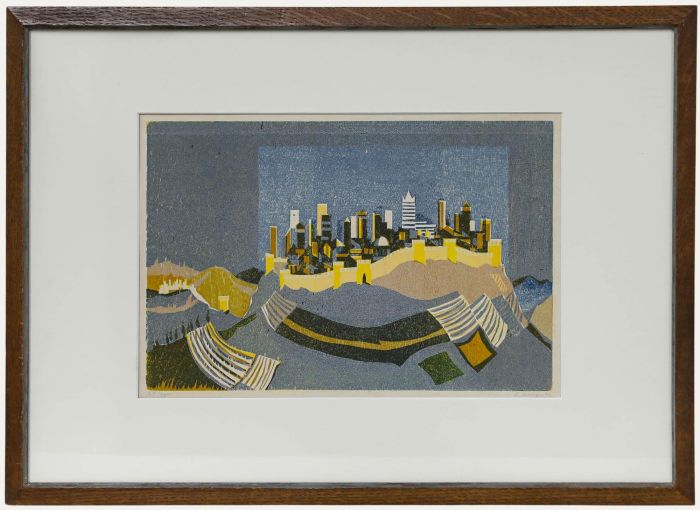 Gerhard Ausborn (b.1933) - Framed 1977 Woodcut, Siena Skyline